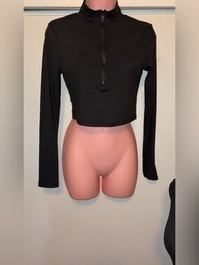 Cropped Black Long-Sleeve Half-Zip Top